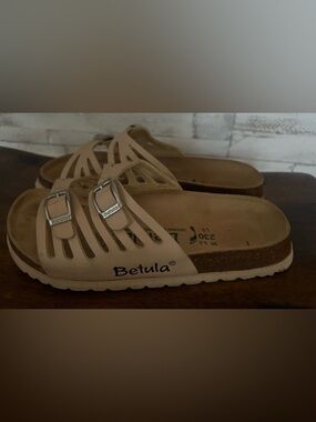 Birkenstock Betula Granada Fussbett Slip On Sandal Tan Vegan Leather Size 36